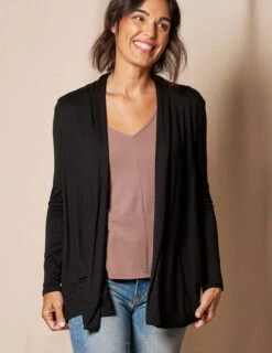 Bamboo Banded Front Cardigan - Black - Small Only -Tops & Tees Sale SIVANASPIRIT 08292024 4125