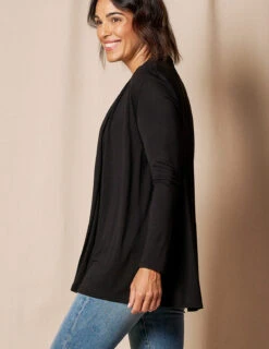 Bamboo Banded Front Cardigan - Black - Small Only -Tops & Tees Sale SIVANASPIRIT 08292024 4132