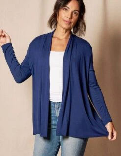 Bamboo Banded Front Cardigan - Navy - Small And 2XL Only