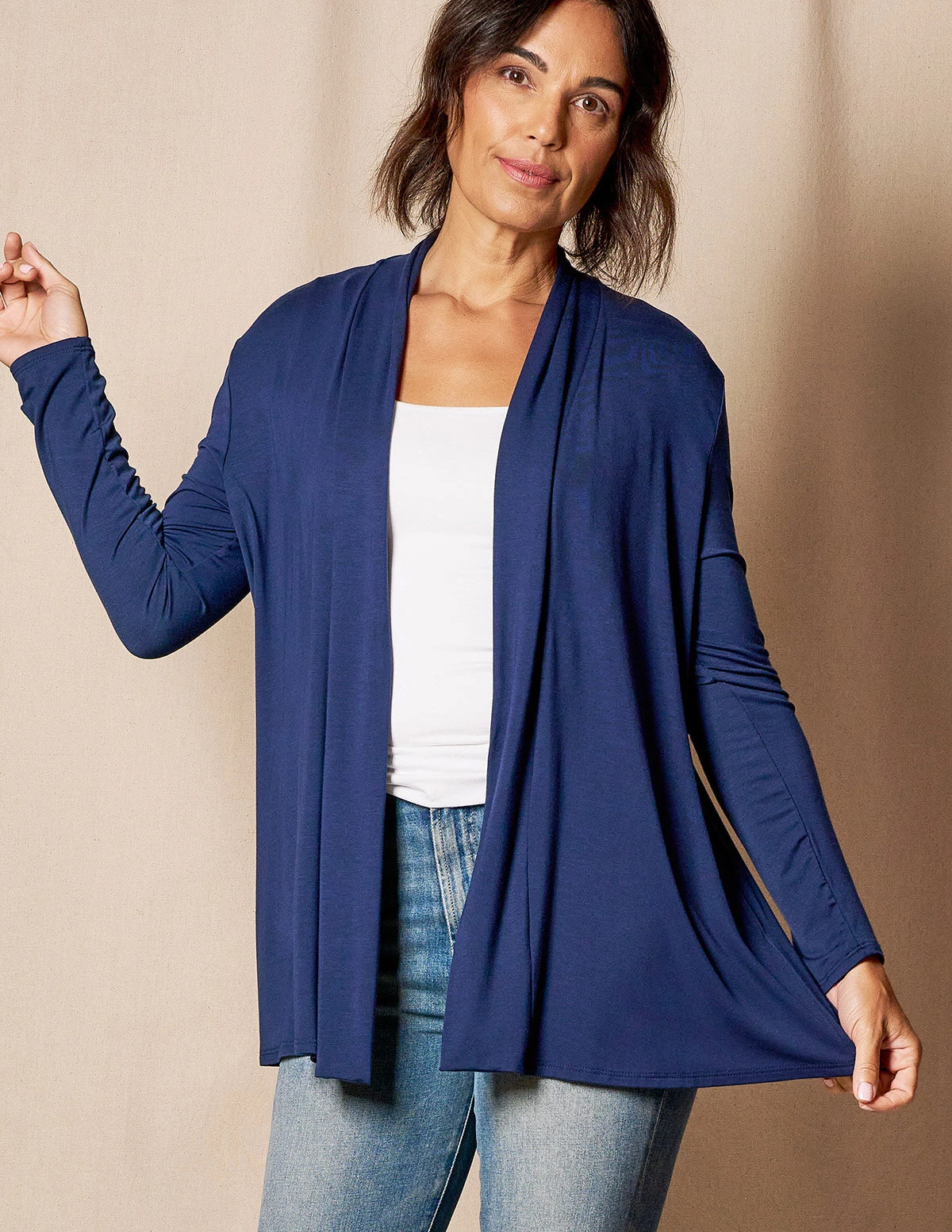 Bamboo Banded Front Cardigan - Navy - Small And 2XL Only 3 Bamboo Banded Front Cardigan - Navy - Small And 2XL Only