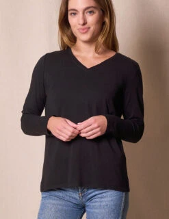 Bamboo / Organic Cotton Long Sleeve V-Neck Tee - Black -Tops & Tees Sale Sivana02078658 f1d373f2 936f 4d2a bac5 38fe343be682
