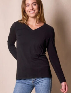 Bamboo / Organic Cotton Long Sleeve V-Neck Tee - Black -Tops & Tees Sale Sivana02078670 fc91e754 3118 4e8e a301 4f45f533bafd