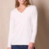 Bamboo / Organic Cotton Long Sleeve V-Neck Tee - Soft White 1 Bamboo / Organic Cotton Long Sleeve V-Neck Tee - Soft White -Tops & Tees Sale Sivana02078762
