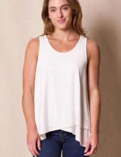 Bamboo / Organic Cotton Layered Tank - Soft White -Tops & Tees Sale Sivana02078794