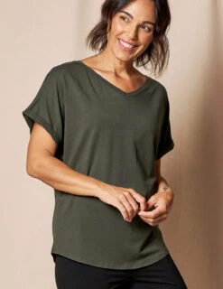 Bamboo / Organic Cotton V-Neck Dolman Top - Juniper -Tops & Tees Sale TL29 FON CC 3