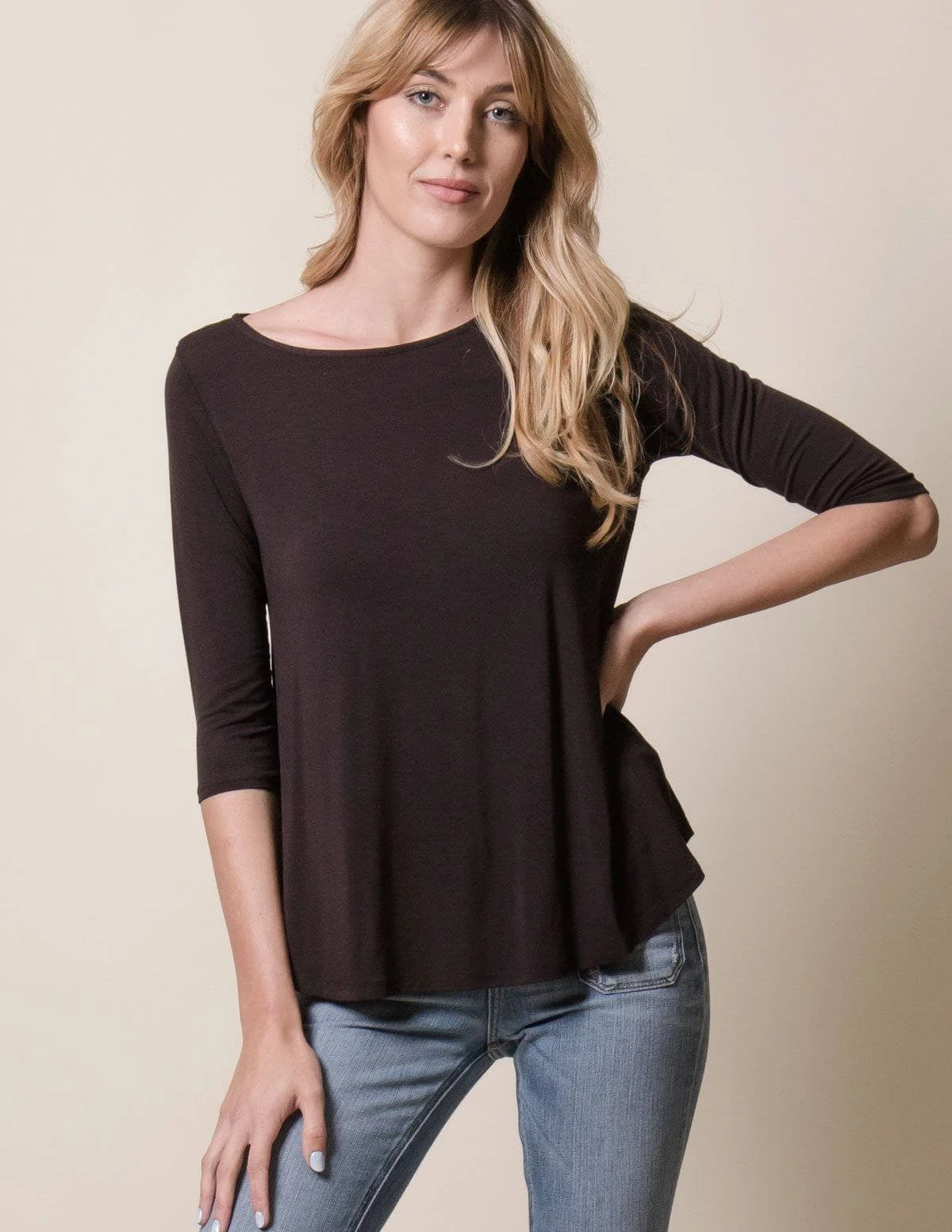 Bamboo 3/4 Sleeve Tee - Black 3 Bamboo 3/4 Sleeve Tee - Black
