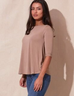 Bamboo 3/4 Sleeve Tee - Mocha - Small Only -Tops & Tees Sale sivana bamboo 3 4 sleeve tee 30481096999095