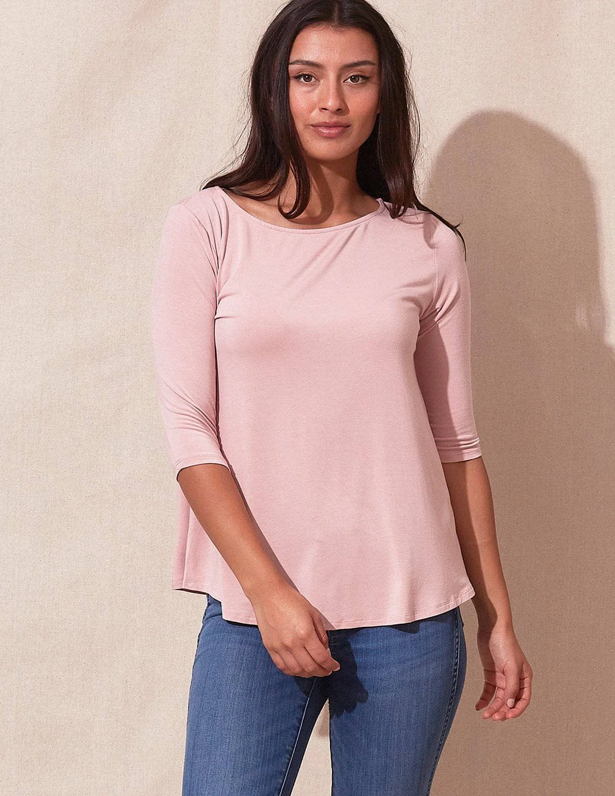 Bamboo 3/4 Sleeve Tee - Rosewater