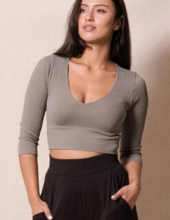 Control Fit Ribbed 3/4 Sleeve Crop Top -Tops & Tees Sale sivana control fit ribbed 3 4 sleeve crop top 32292764418231