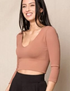 Control Fit Ribbed 3/4 Sleeve Crop Top -Tops & Tees Sale sivana control fit ribbed 3 4 sleeve crop top 32292764876983