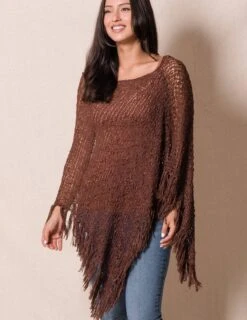 Handwoven Riva Knit Fringe Poncho