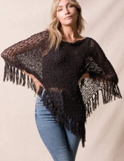 Handwoven Riva Knit Fringe Poncho -Tops & Tees Sale sivana handwoven riva knit fringed poncho 31905535852727