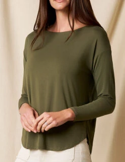 Bamboo Dolman Long Sleeve Tee - Olive -Tops & Tees Sale sivana01296162 final