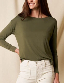 Bamboo Dolman Long Sleeve Tee - Olive -Tops & Tees Sale sivana01296191 final