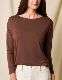 Bamboo Dolman Long Sleeve Tee - Cocoa -Tops & Tees Sale sivana01296222 final1