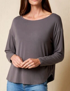 Bamboo Dolman Long Sleeve Tee - Grey -Tops & Tees Sale sivana01296421 final