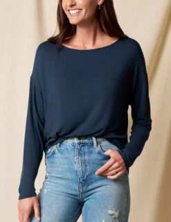 Bamboo Dolman Long Sleeve Tee - Navy -Tops & Tees Sale sivana01296611 final